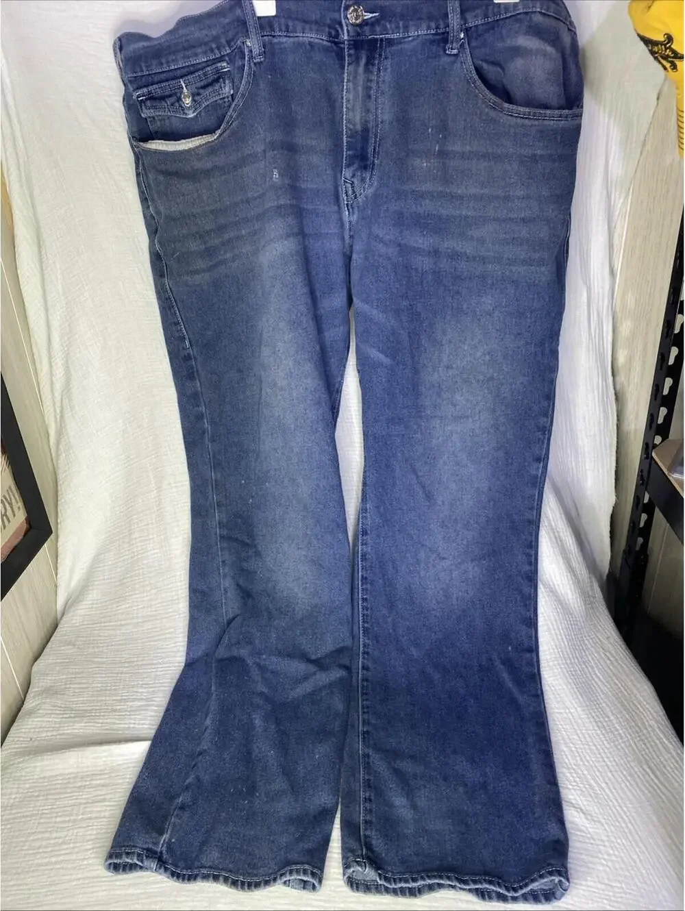 True Religion Mens 44 Relaxed Slim Blue Denim Flap Pocket Dark Wash